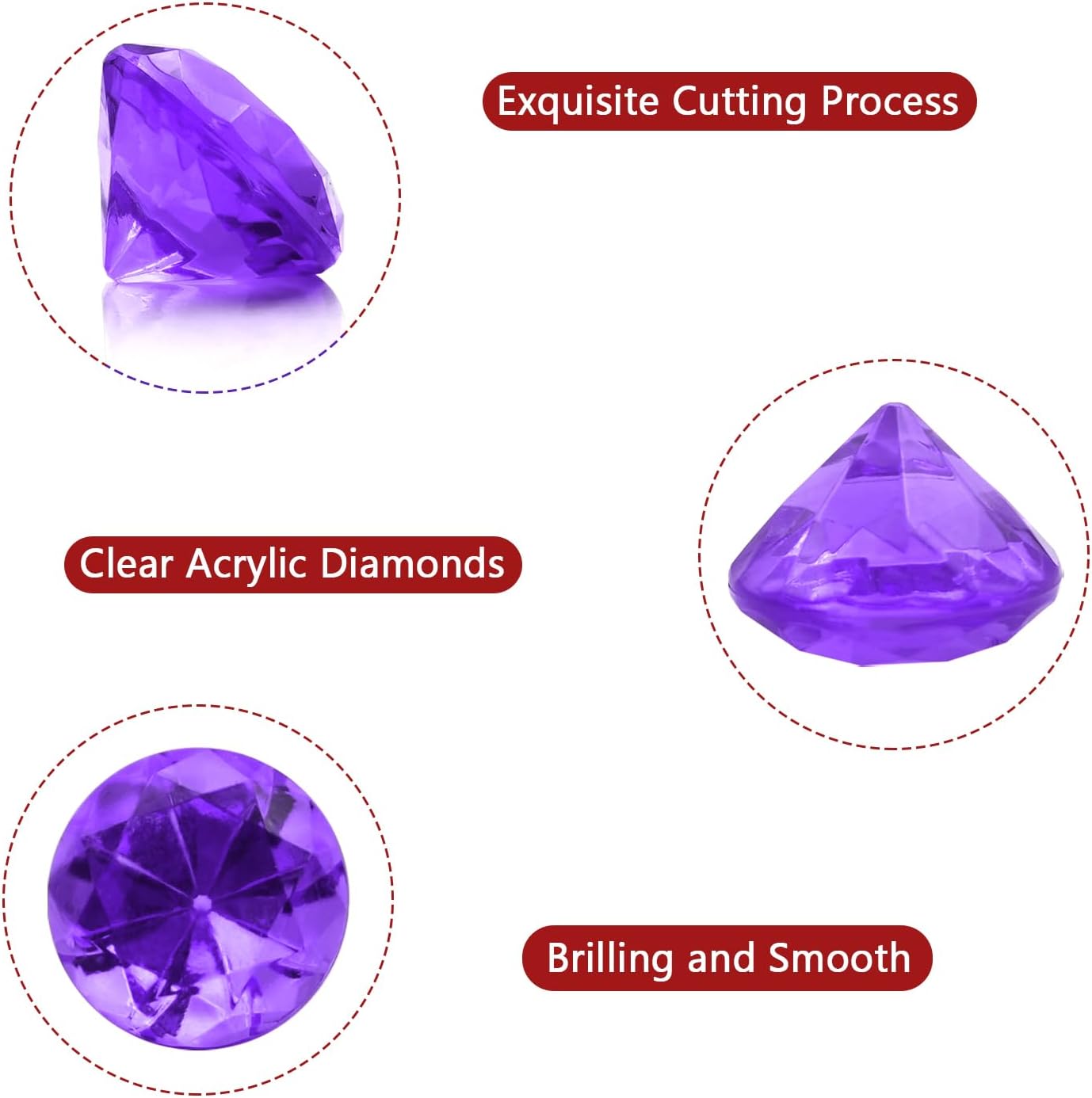 100 PCS Acrylic Diamond Gems, Purple Acrylic Diamonds 1 Inch Acrylic Gemstones Vase Filler Fake Gems Plastic Gems for Home Table Scatters Party, Event, Wedding, Arts & Crafts, Birthday Decorations