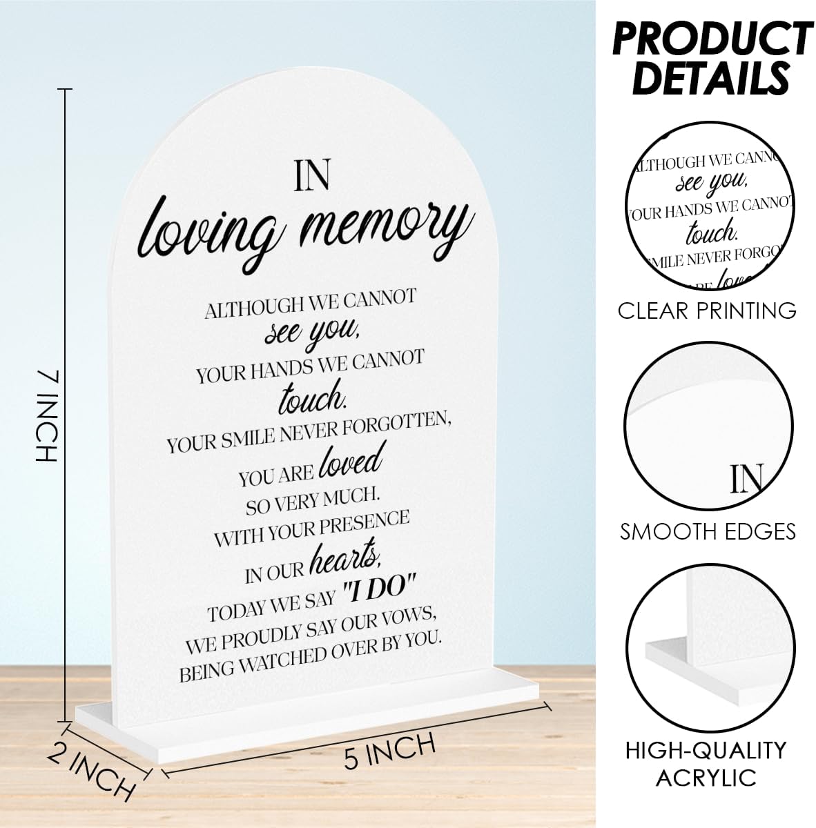 In Loving Memory Wedding Sign, In Memory Wedding Sign for Engagement Bridal Shower Decor fo Ceremony Reception Party, Weddings White Acrylic Sign