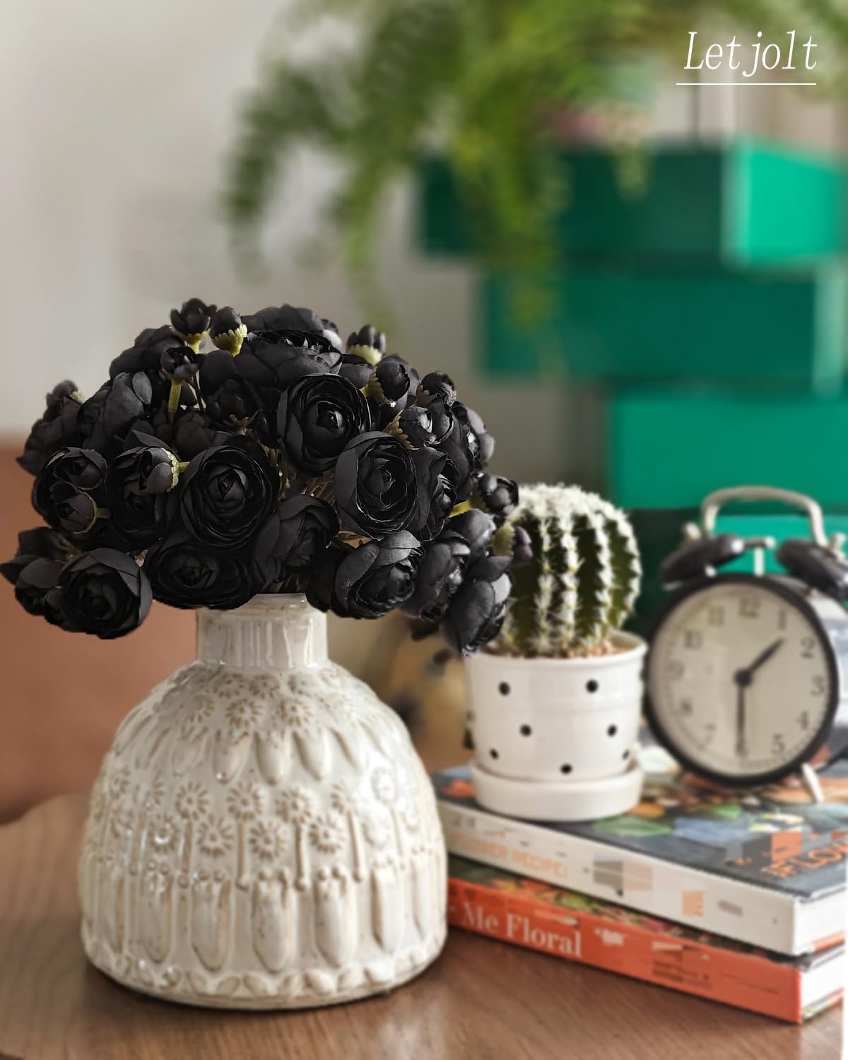 Letjolt Ranunculus Artificial Flower 18 Pcs Black Silk Ranunculus Wedding Bouquet Engagement Centerpieces Arrangements Bridal Shower Decorations Home Decor, Black