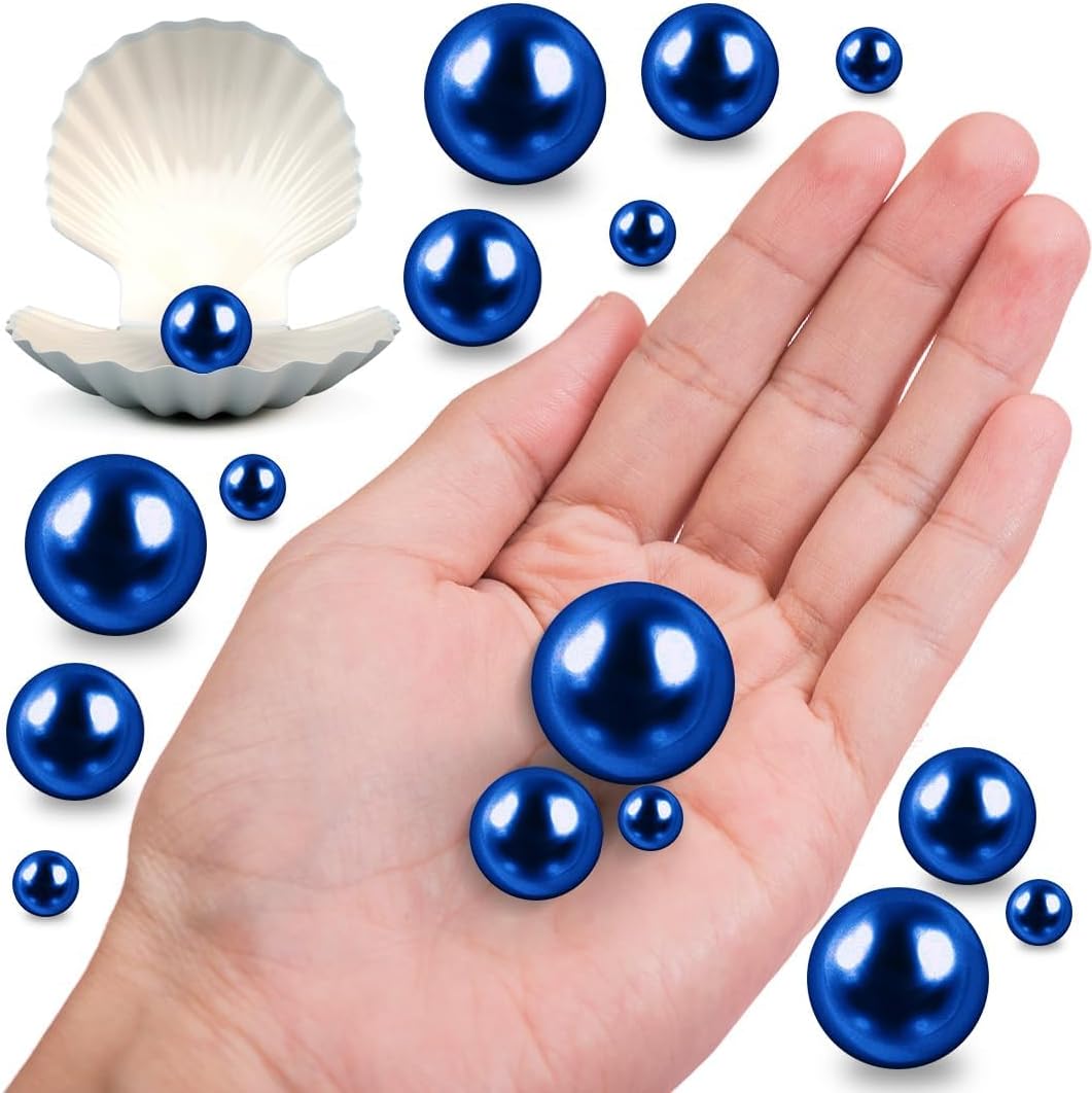 300Pcs Navy Blue Polished No Hole Faux Pearl Beads for Vase Filling Decorations, Plastic Pearls Vase Fillers, Table Scatters, Wedding Centerpiece, Home Decor, 8/14/20 mm