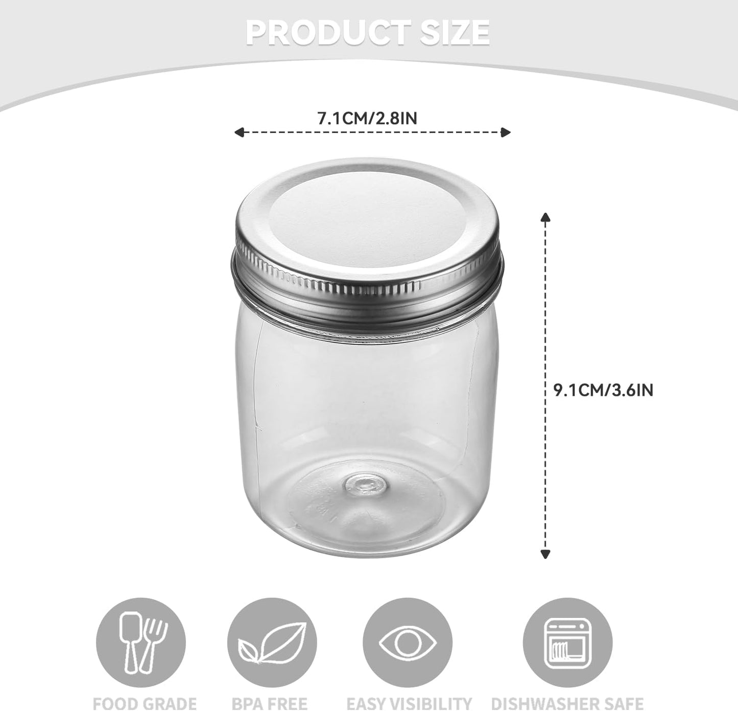 novelinks 8 oz Clear Plastic Jars with Screw-On Lids - BPA-Free Refillable Storage Containers for Slime, Spices, Crafts, Kitchen & Home Organization (24 Pack,Silver)