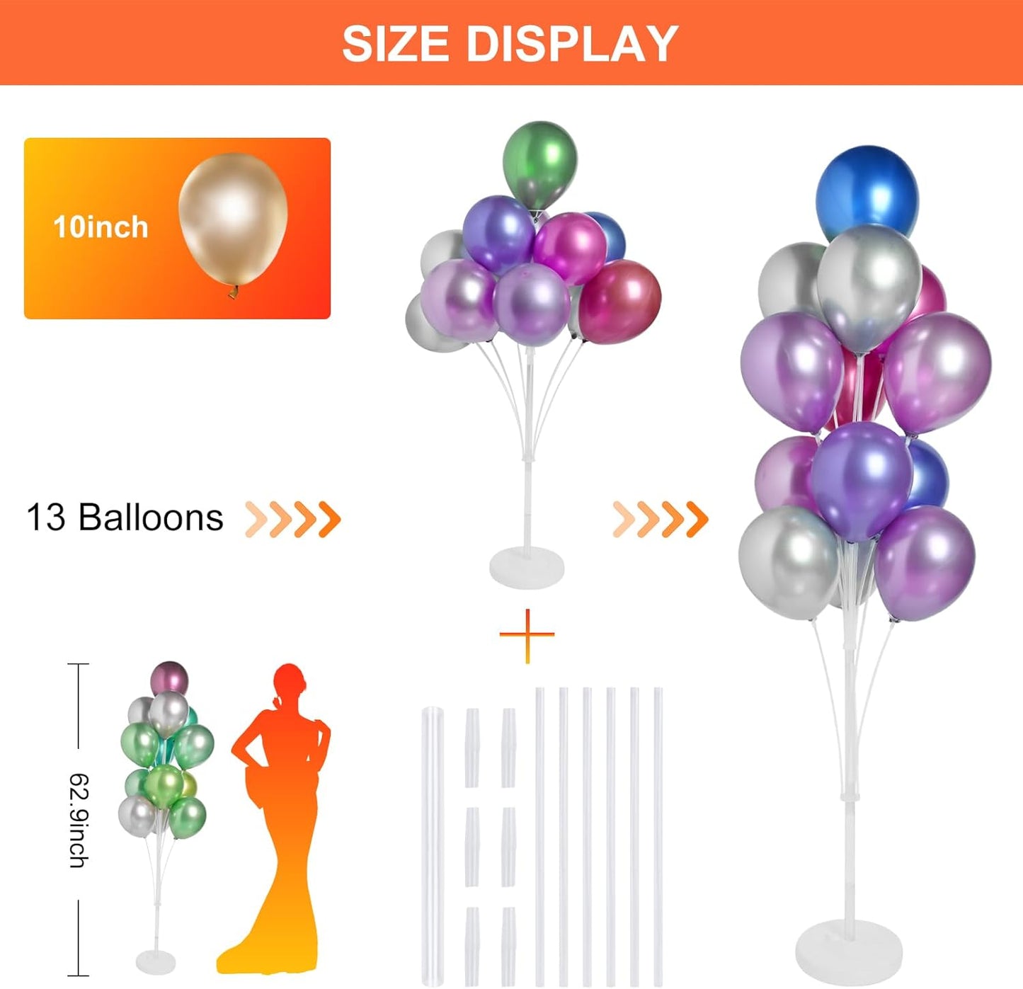 4 Sets of Balloon Stand Kit - 62in Balloon Stands with Base, Balloon Sticks, Decorations for Party Birthday Wedding Baby Shower Gender Reveal Graduation