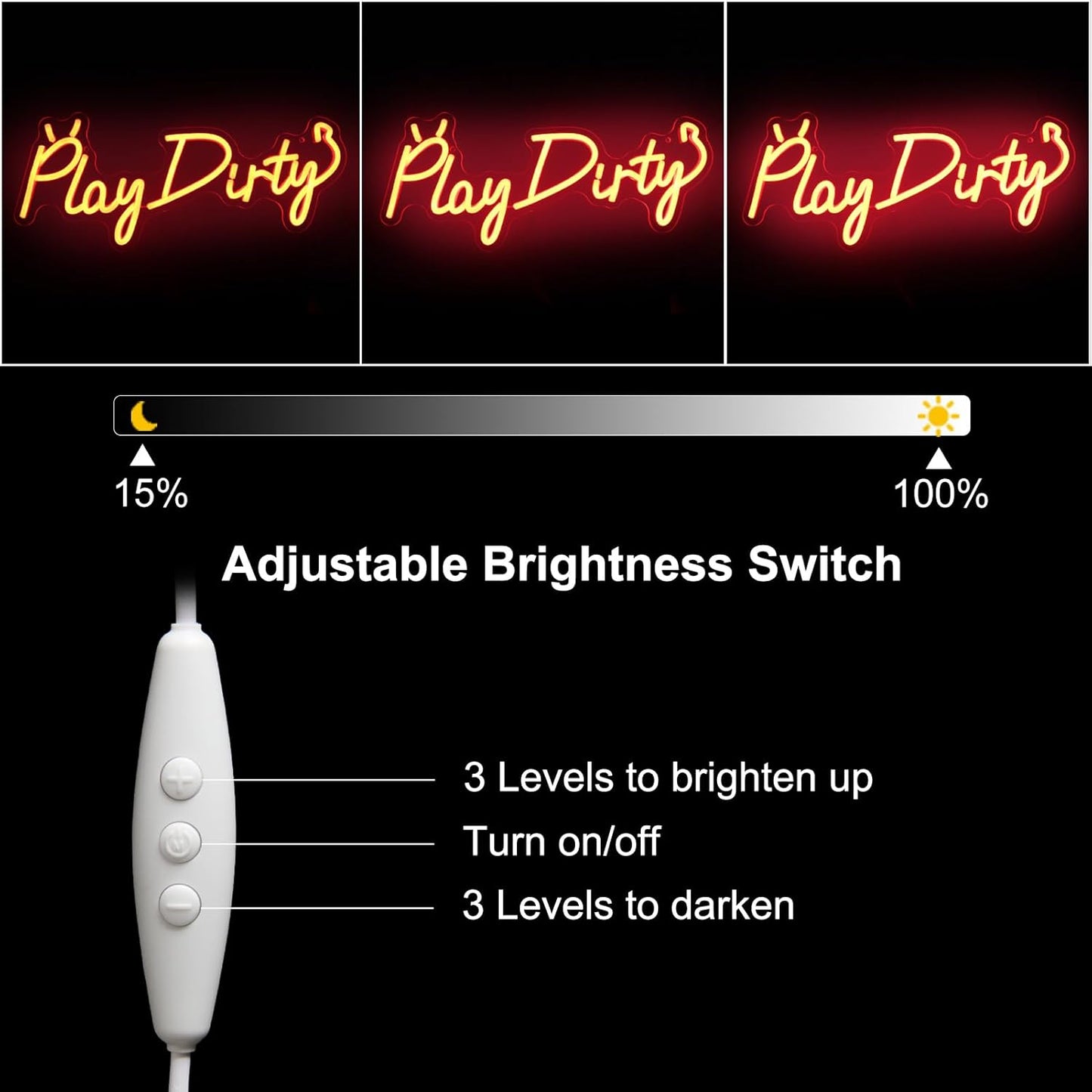 Play Dirty Neon Sign Red Letter LED Neon Lights Signs Devil Neon Signs for Wall Decor Satan Neon Lights for Bedroom Dimmable Red Words Neon Light Up Sign for Bar Man Cave Party Decor