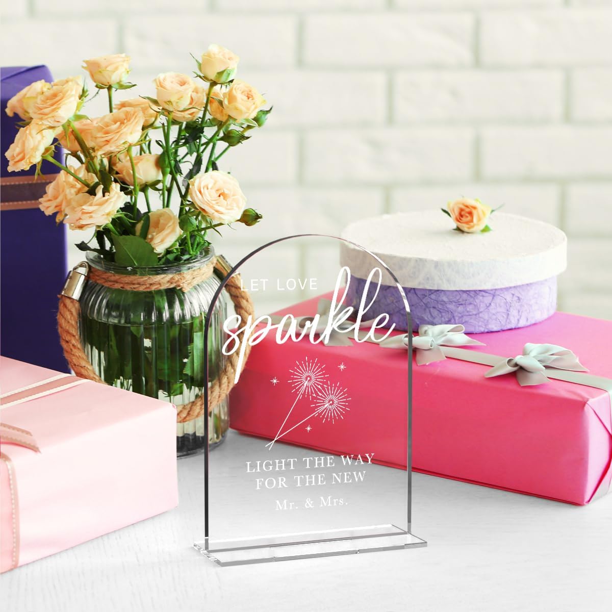 Acrylic Wedding Sign Wedding Signs for Ceremony Let Love Sparkle Sign for Wedding, Modern Calligraphy Arch Acrylic Table Top Sign for Wedding Reception and Event Party Table