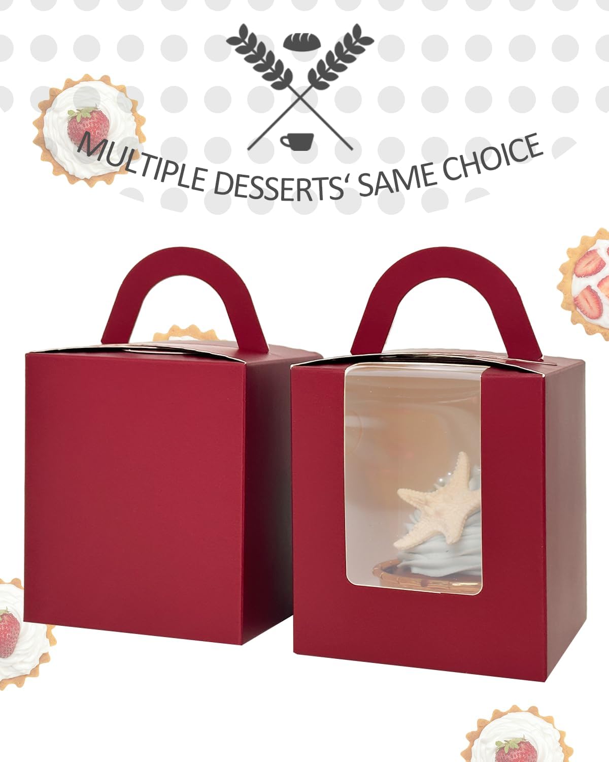 qiqee Wine Cupcake Boxes Individual Cupcake Holders Disposable 50pcs Single Cupcake Boxes with Window 3.7" 3.7"*4.5" Cupcake Containers