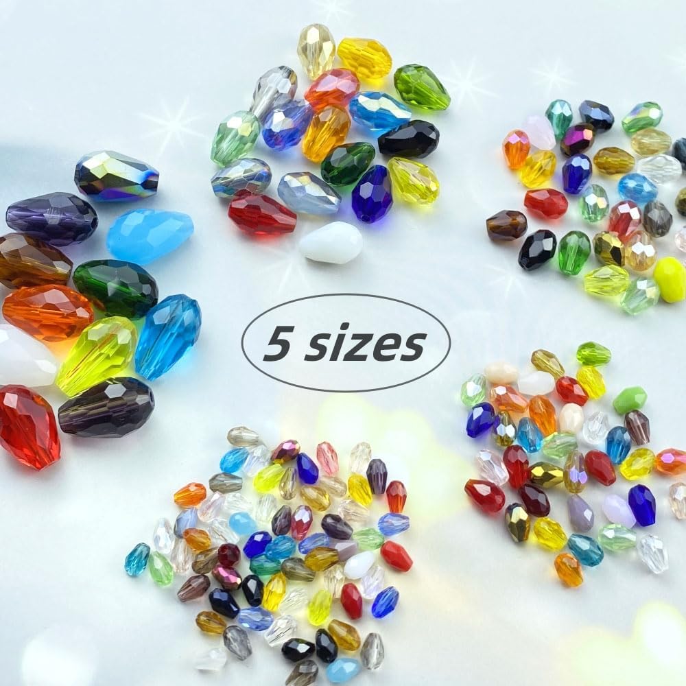200pcs 3x5mm Teardrop Crystal Glass Beads Vertical Hole Faceted Loose Spacer Beads for DIY Craft Jewelry Making Necklace Bracelet Earring Wind Chimes(Yellow Series)