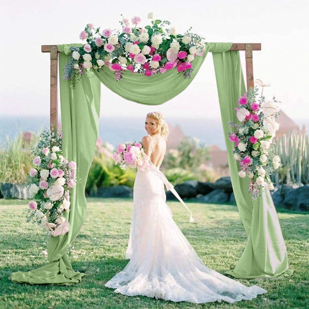2 Panels Ceiling Drapes Wedding Arch Draping Fabric Sage Green Sheer Drapes 20Ft Long for Romantic Bridal Shower Decor Chiffon Wedding Arch Drapery Chiffon Fabric for Wedding Arch Decoration