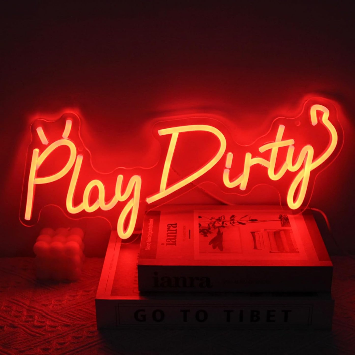 Play Dirty Neon Sign Red Letter LED Neon Lights Signs Devil Neon Signs for Wall Decor Satan Neon Lights for Bedroom Dimmable Red Words Neon Light Up Sign for Bar Man Cave Party Decor