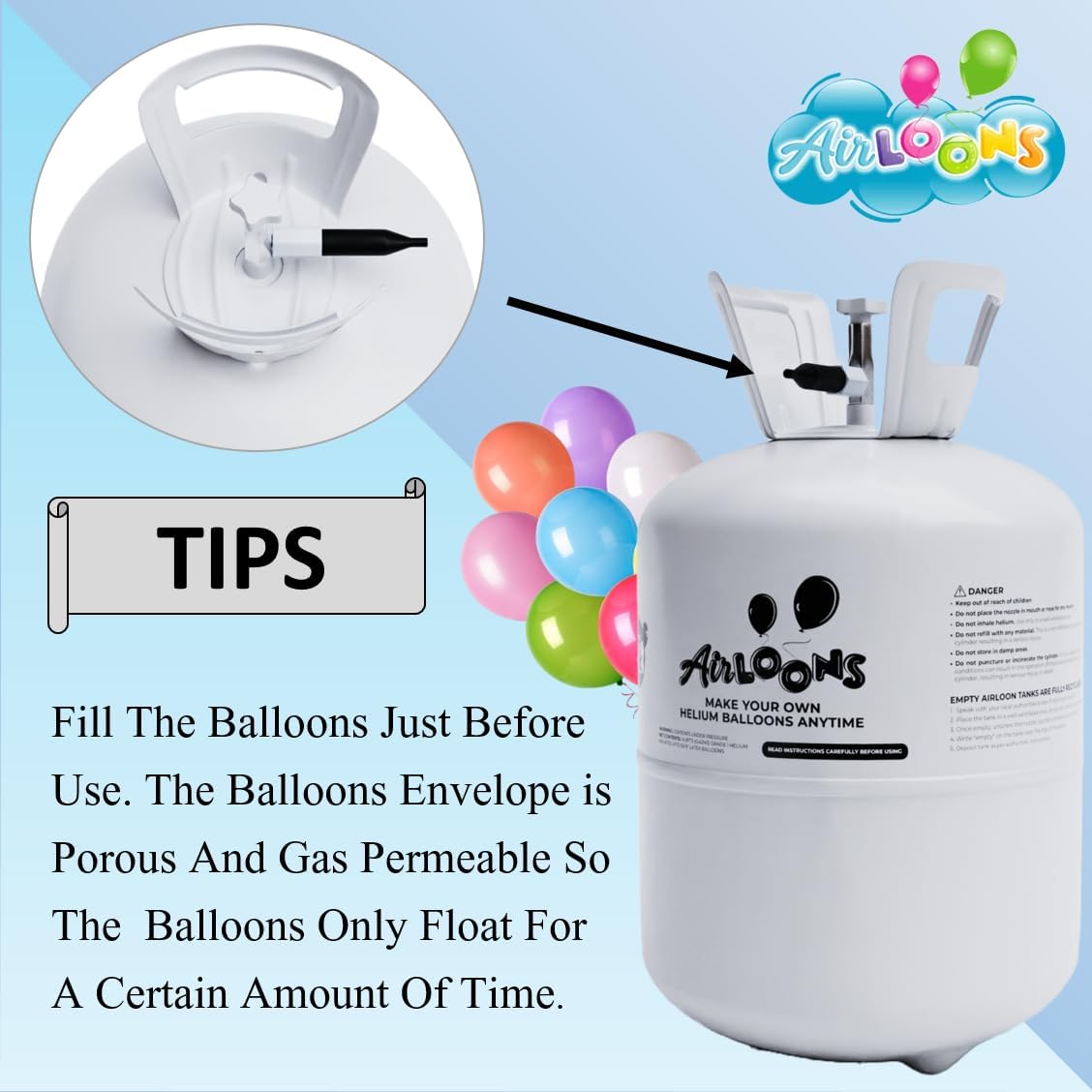 Airloons Helium Balloon Kit with 2 Pack 14.9 Cu Ft Tank - Includes 100 Multicolor 9 in Latex Balloons, Ribbon & Easy to Fill Nozzle - Easy Setup for Birthdays, Weddings, Baby Showers, DIY Party Décor