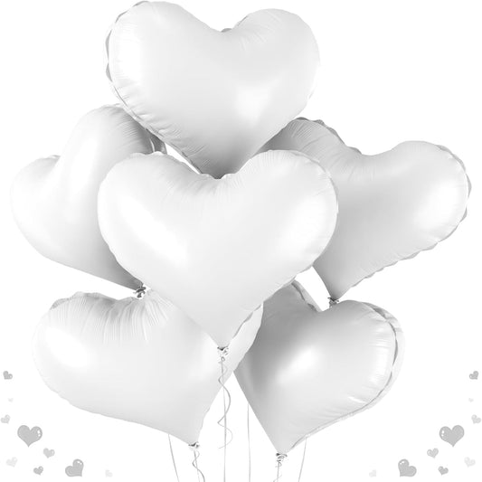 24 Inch White Heart Balloons, Heart Shaped Foil Balloons, White Wedding Helium Balloon for Valentines Day Bridal Shower Anniversary Wedding Birthday Party Decorations