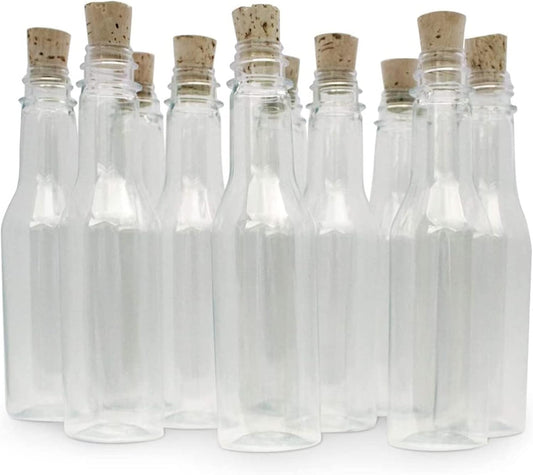 Plastic Bottles & Corks Set (20) - Clear PET Plastic Potion Bottles with Cork - Small Bottles with Cork & Tiny Jars with Cork Bottles, Message in Plastic Bottle, DIY Crafts