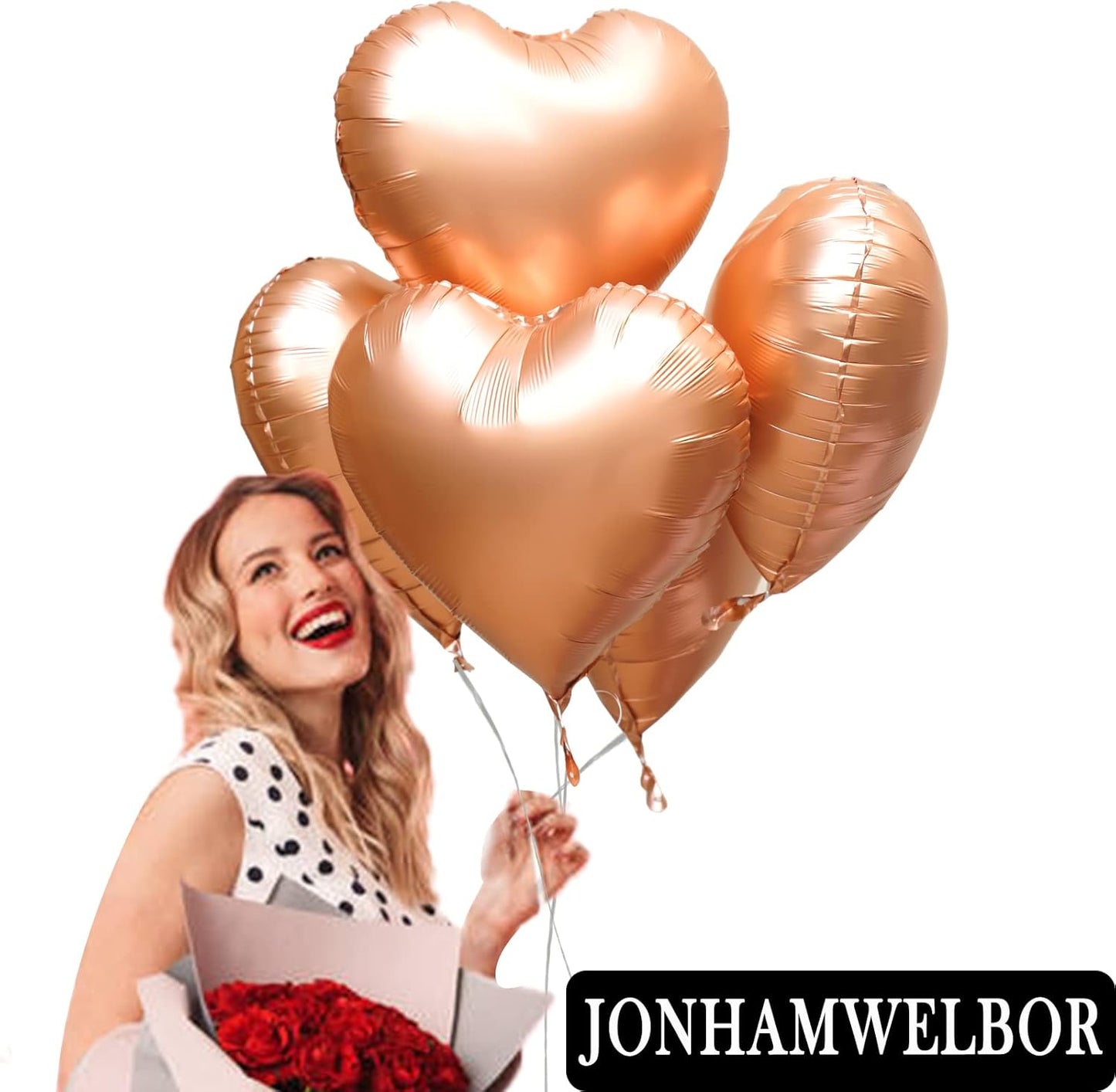 Jonhamwelbor 20Pcs 18 inch Metallic Rose Gold Foil Mylar Heart Shape Balloons Decorations Valentines Birthday Wedding Baby Shower Party (Metallic Rose Gold)