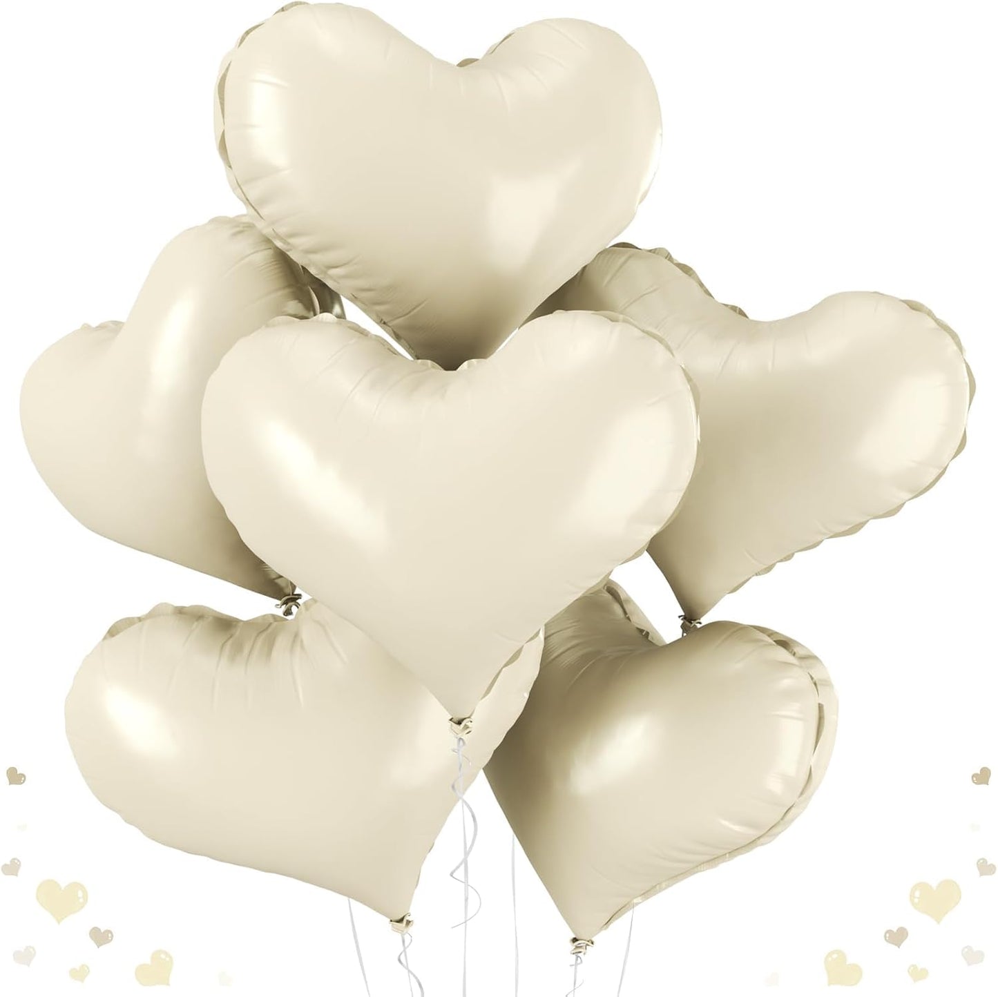 24 Inch Cream White Heart Balloons, Cream Heart Shaped Foil Balloons, Nude Helium Balloon for Boho Neutral Valentines Day Bridal Shower Anniversary Wedding Birthday Party Decorations