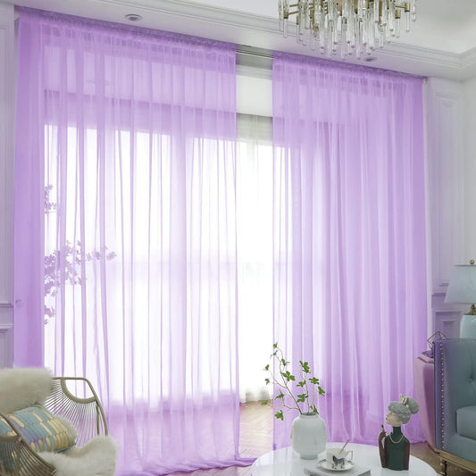 Window Purple Sheer Curtains 90 Inches Long 2 Panels Sheer Curtain Basic Rod Pocket Panel for Bedroom Children Living Room Yard Kitchen (Purple, 52" W x 90" L | 2 pcs)