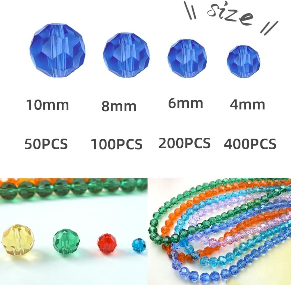 400 PCS 4mm Crystal Glass Beads Round Multiple Faceted Loose Spacer Glass Beads for DIY Handcrafte Bracelet Necklace Earring Jewelry Making(Violet)