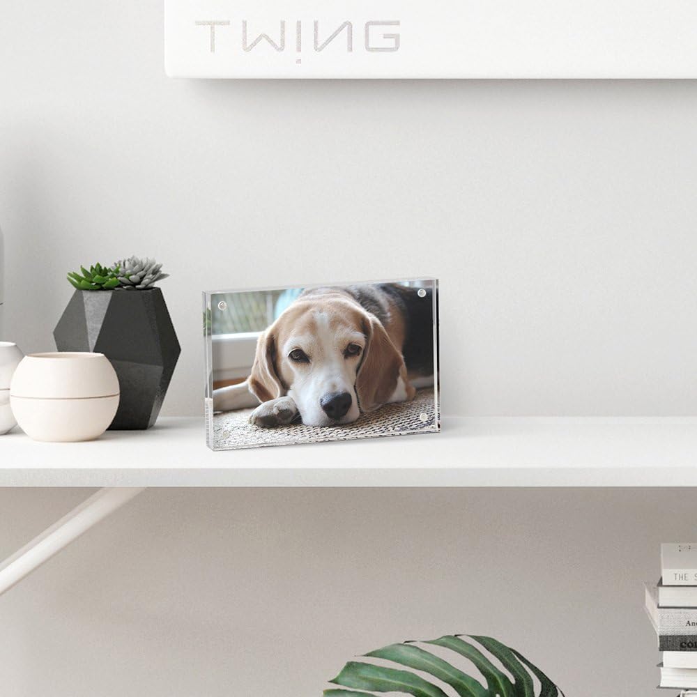 TWING 5x7 Acrylic Frame for Pictures, Clear Double Sided Acrylic Picture Frame with Microfiber Cloth, Picture Frame 5x7, 12 + 12MM Thickness Magnetic Photo Frame Desktop Frameless Display Gifts Ideal
