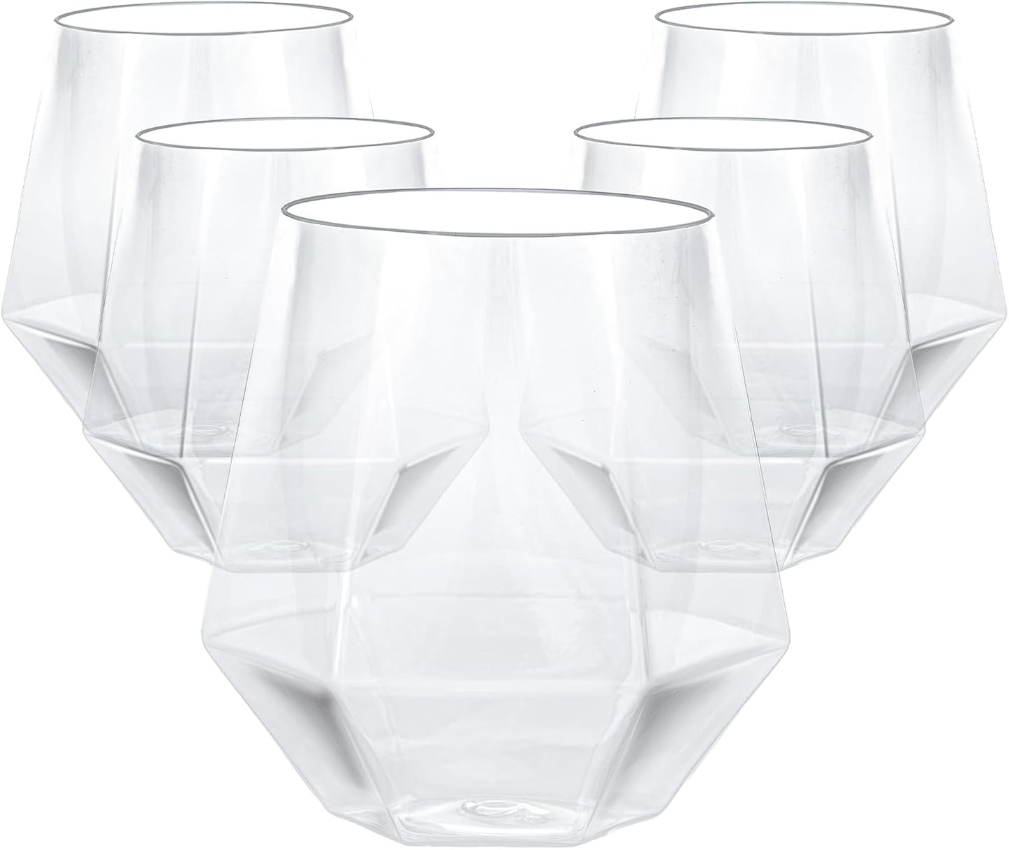 Goodluck 40 PCS Diamond Stemless Plastic Wine Whiskey Glasses, 12 Oz Disposable Cocktail Glasses, Suitable for Weddings, Birthday Parties, Family Gatherings, Bars, etc (Clear)