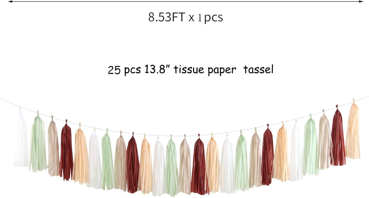 Sage-Green Burgundy Champagne-Gold Tassel-Garland - 25pcs Boho Wedding Party Decorations Banner Streamers,Birthday Bridal Baby ShowerTassels,Engagement Bachelorette Christmas Decor Panduola