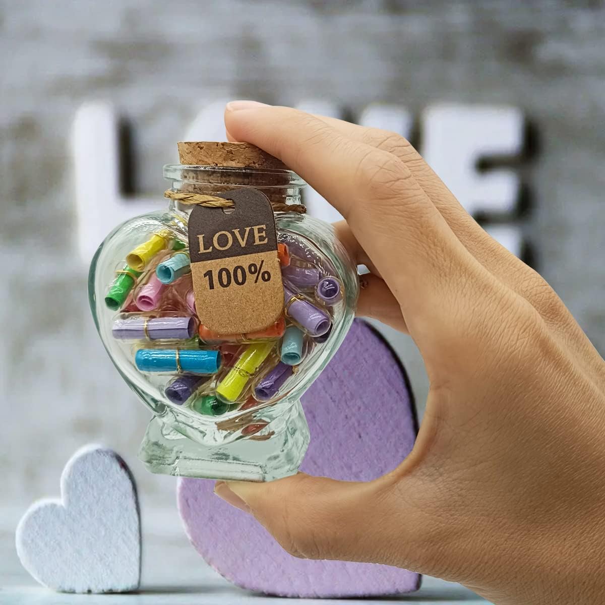 Capsule Message in A Bottle, 50pcs Love Pills Letters Long Distance Relationship Gifts for Couple, Girlfriend, Boyfriend Him Her, Birthday Anniversary Christmas Gift