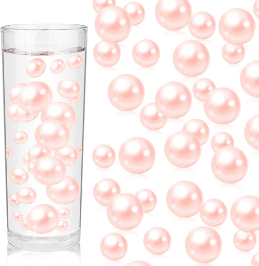 100PCS Light Pink Faux Pearls Beads for Centerpiece Vases, Vase Filler Faux Pearls, No Holes Filler Beads for Easter Party Anniversary Birthday Wedding Table Decor, 14/20/30mm