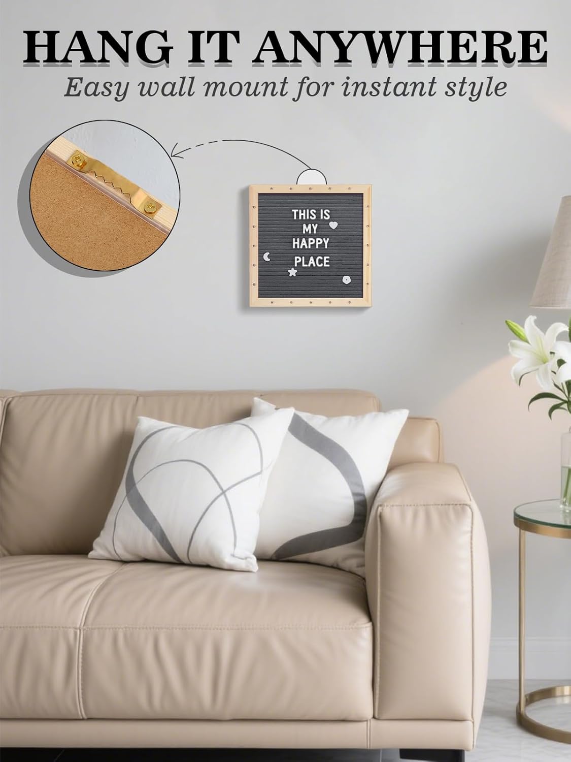 Light up Changeable Felt Letter Board Sign with LED Lights - 10×10" Message Board & Wood Stand & 450 Letters, for Halloween/Birthday/Event/Pregnancy/Baby Announcement/Home Wall Decor Gifts, Grey