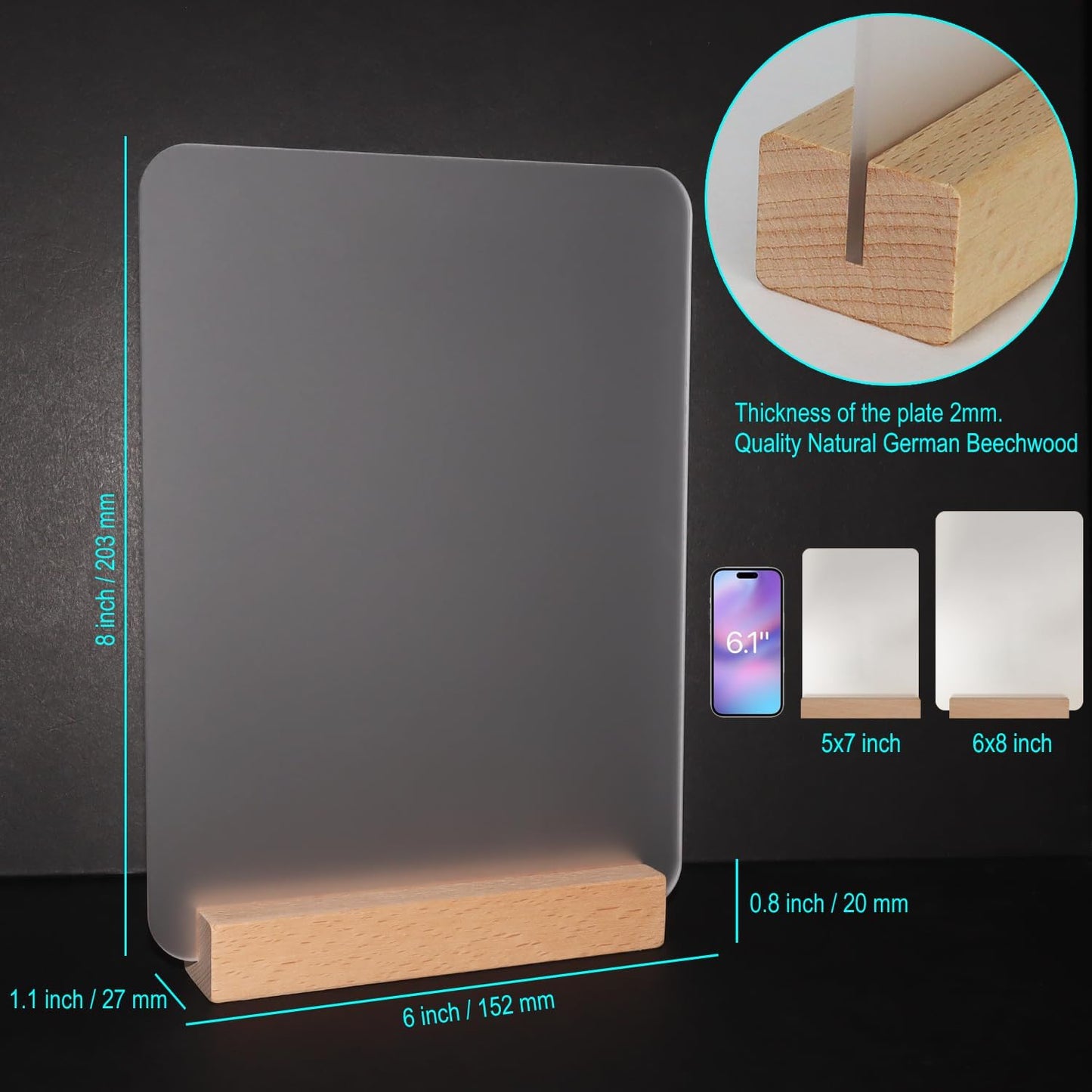 Frosted Blank Acrylic Sign with Wooden Stands - 10 Pack DIY Rectangle Customizable Sign Kit for Wedding Table Numbers, Restaurant Party Bridal Shower (6x8 Inch)