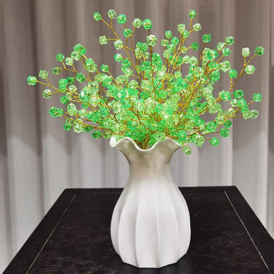 32PCS Crystal Artificial Flowers Bouquets Handmade Acrylic Flower Branches Fake Beaded Baby Breath Floral Crafts for Wedding Party Home Decor