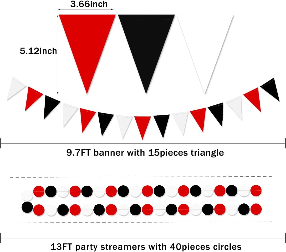 White Red Black Party Decorations - 23pcs Tissue Paper Flowers Pom Poms Tassel Garland Pennant Banner Flags Streamers Birthday Wedding Graduation Bachelorette Classroom Office Hanging Decor