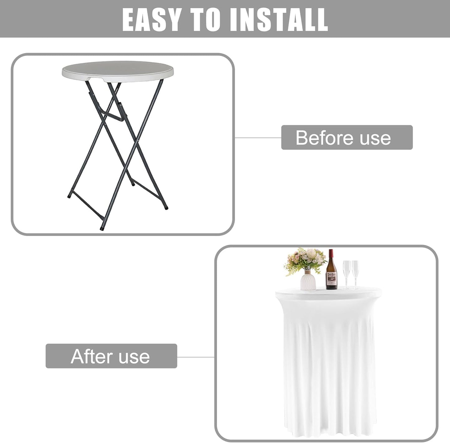 Fivenl Spandex Cocktail Table Skirt 32"x 43" White Stretch Cocktail Table Cover, Washable Round High Top Tablecloth for Bar, Wedding, Party, Events (White)