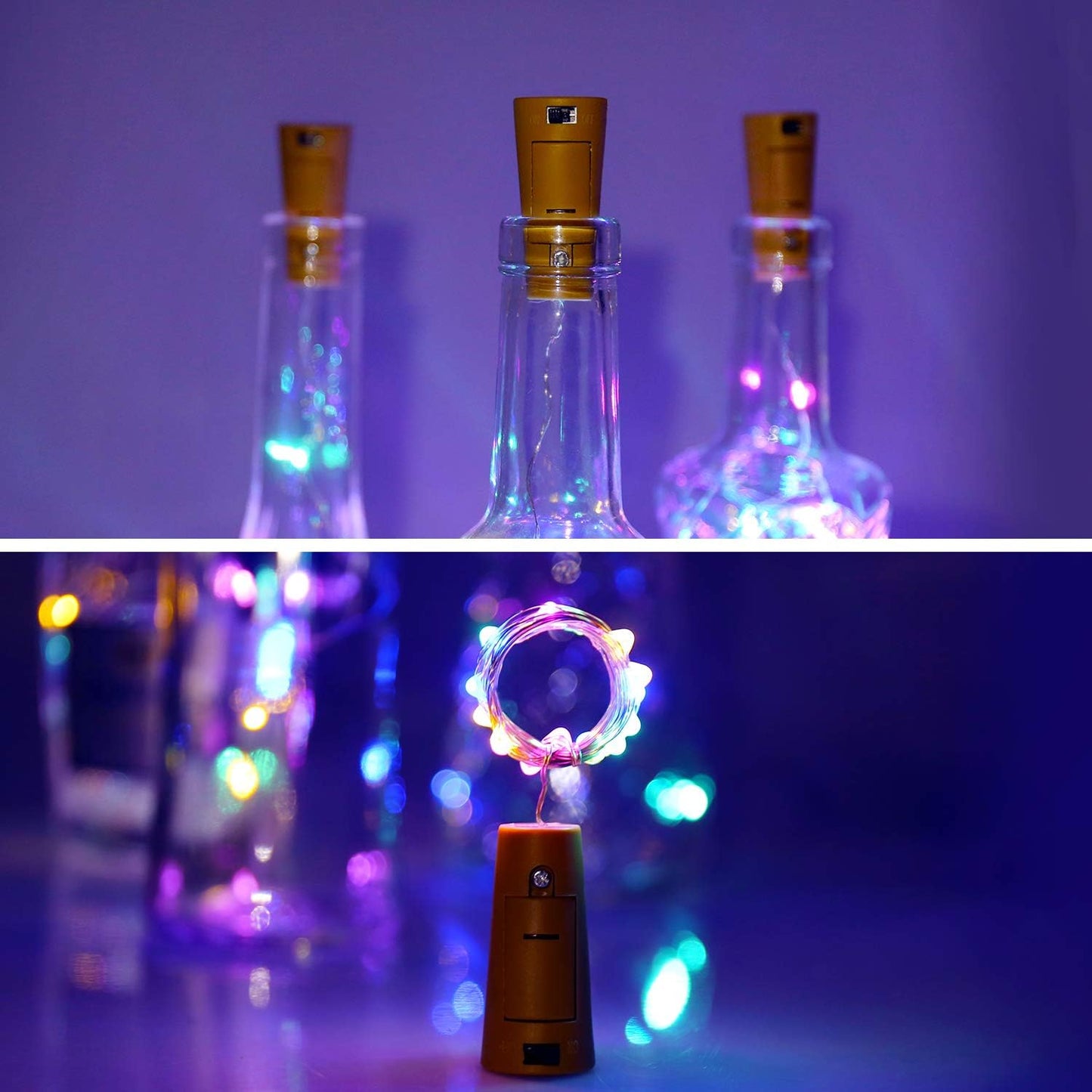 Aluan Wine Bottle Lights with Cork 10 Pack 20 LED Christmas Mini Fairy Lights, Waterproof Battery Operated Bottle Lamps for Liquor Bottles Party Bar Rustic Wedding Table Indoor Decoration, Multicolor