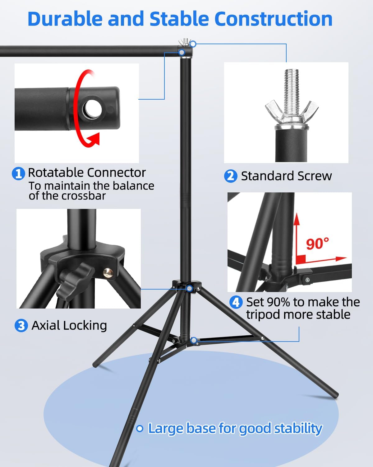 Hemmotop Backdrop Stand 10x8ft, Heavy Duty Photography Background Stand for Parties, Adjustable Photo Backdrop Stands Kit for Wedding, Photo Booth, Party, Decoration, Balloon, Projector Screen