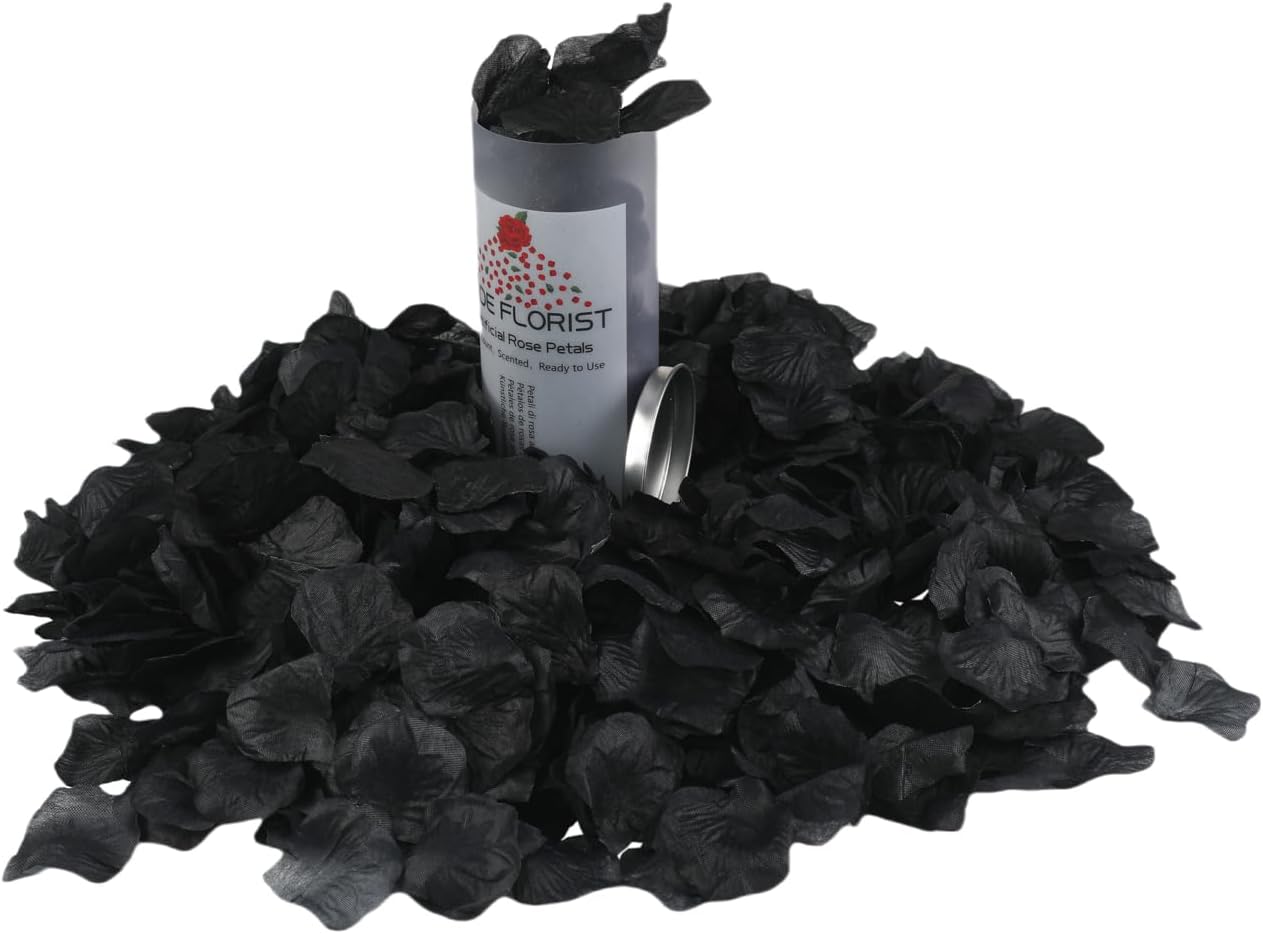 CODE FLORIST 1100 PCS Black Silk Rose Petals for Valentine's Day,Romantic Night,Wedding,Proposal Anniversary Flower Decorations(Separated,Scented)