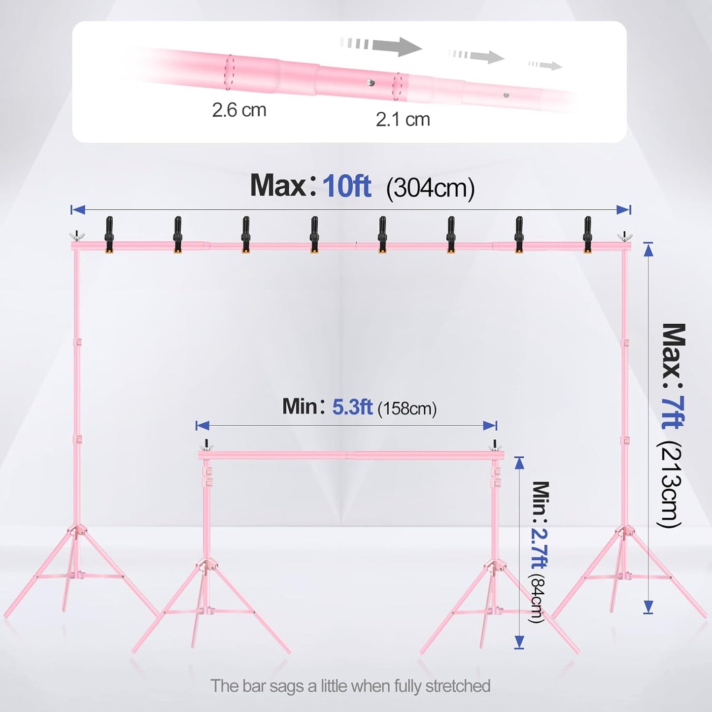 EMART Backdrop Stand 10x7ft(WxH) Photo Studio Adjustable Background Stand Support kit with 2 Crossbars, 8 Clamps, 2 Sandbags and Carry Bag for Parties, Events Decoration, Wedding, Photography -Pink