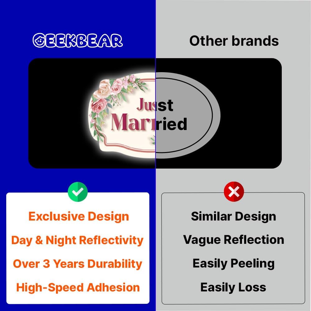 GEEKBEAR Just Got Married Car Magnet (2 Pack) - 13 x 8.7 in (Purple Daisy)