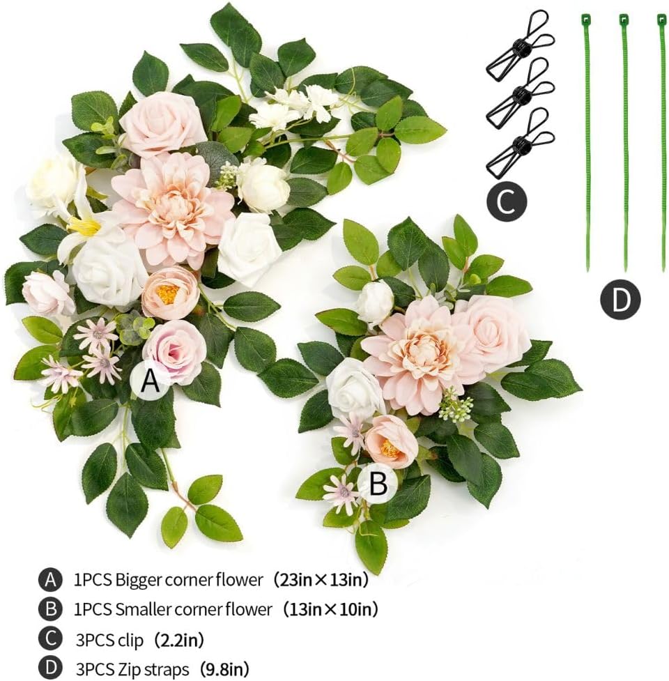 Wedding Decor (Pack of 2) Welcome Sign Flower Backdrop Garland for Ceremony Reception Wall Easel Home Decoration Entryway Faux Outdoor Board Head Table Decor (Blush)