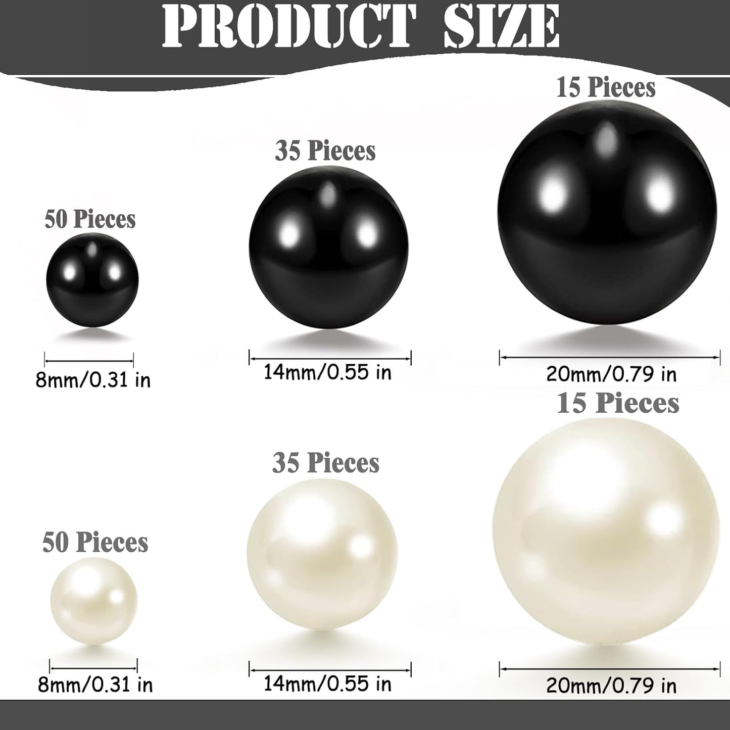 200 Pcs Vase Filler Beads Black and White Pearl Beads for Vase No Hole Pearls for Centerpieces Vases DIY Home Table Party Decor DIY Wedding 8/14/20mm