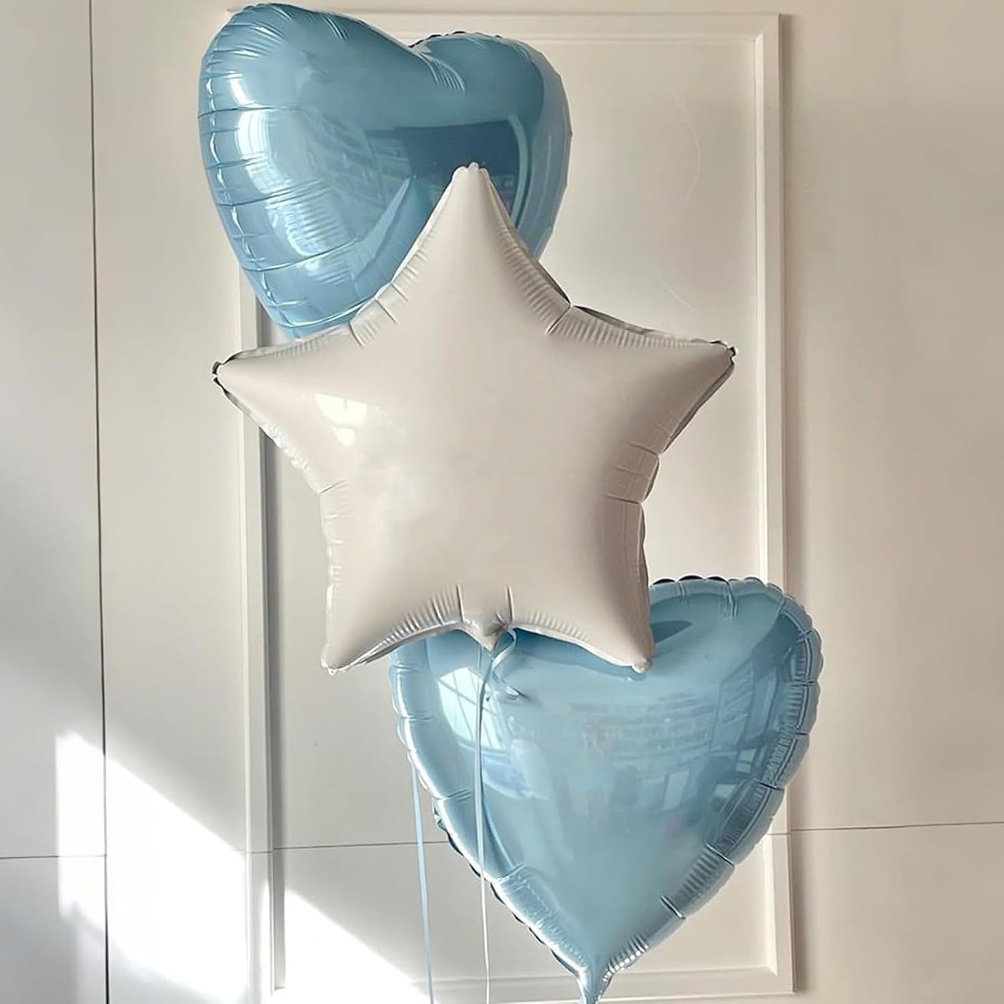 Baby Blue White Heart Balloons,12Pcs 18 Inch Blue Cream Foil Love Heart Shaped Balloons for Baby Shower Table Decor Birthday Party Bridal Engagement Wedding Anniversary Valentines Day Decorations