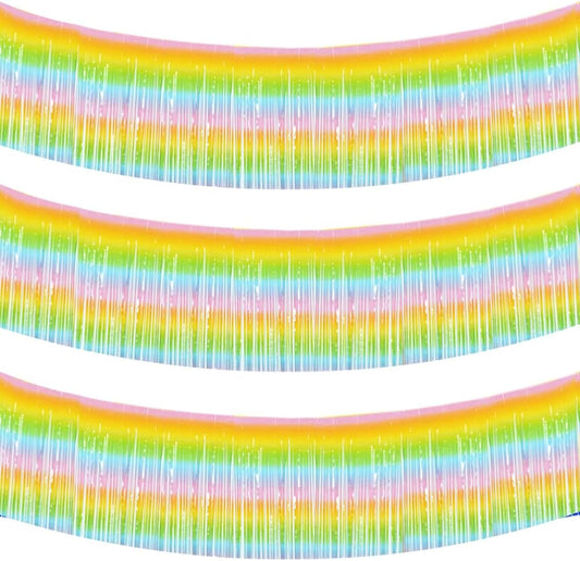 BEISHIDA 3 Packs Metallic Foil Fringe Garland Light Rainbow Wall Hanging Tinsel Fringe Banners for Car Floats Bridal Shower Wedding Birthday Easter Graduation Holiday Party Decoration(30 Feet)