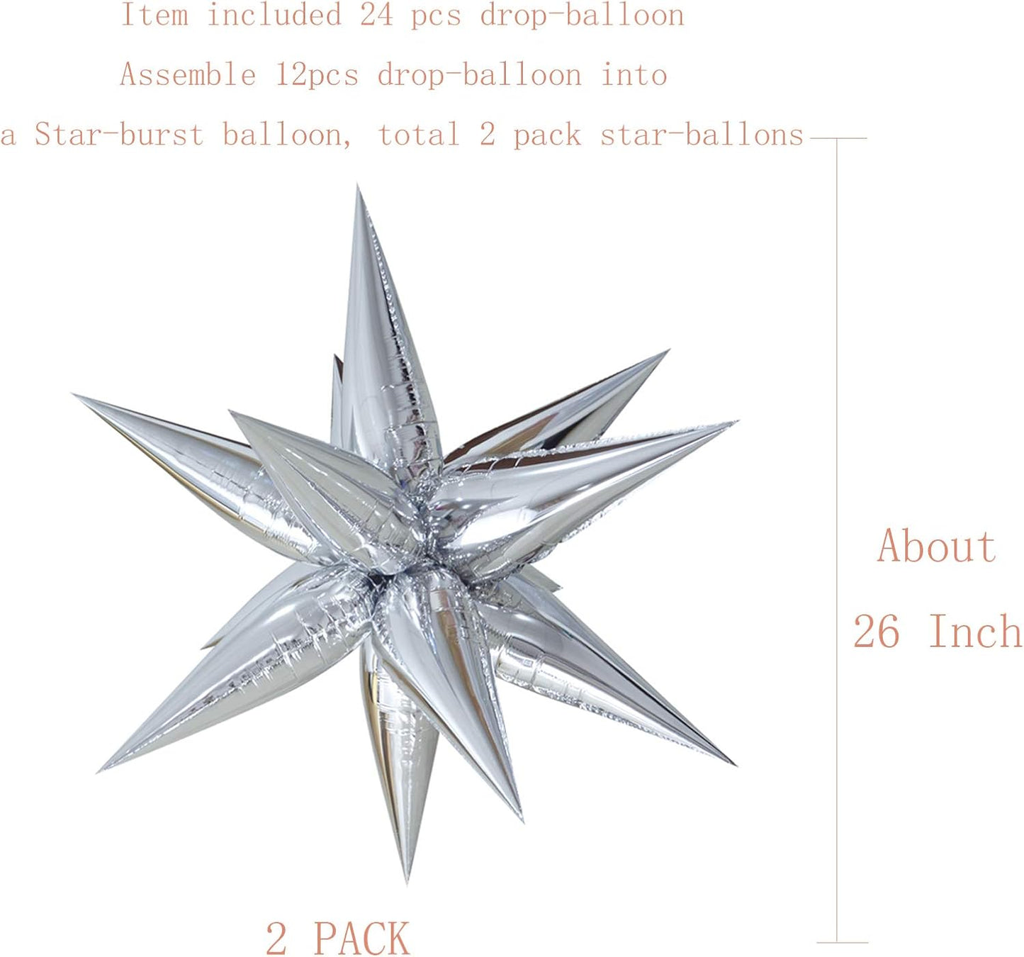 Tellpet Star Balloons Foil Balloon for Birthday Bachelorette Engagement Wedding Party, 2pcs Large Silver Balloon