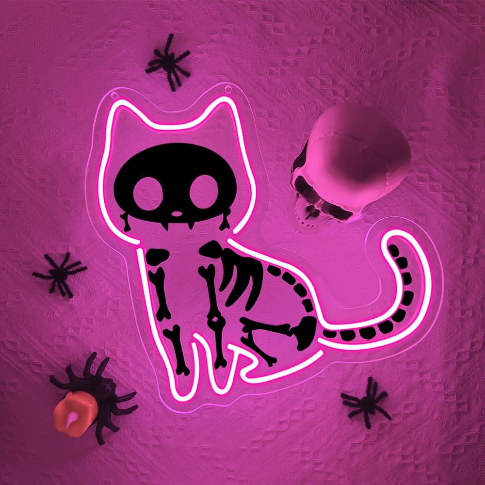 Cat Neon Sign,Pink Dimmable LED Light Signs for Wall Art Decor,Halloween Backdrop for Bedroom Club Party,Animal Gift for Boys Girls Teen USB Powered（11.8"*11.6"）