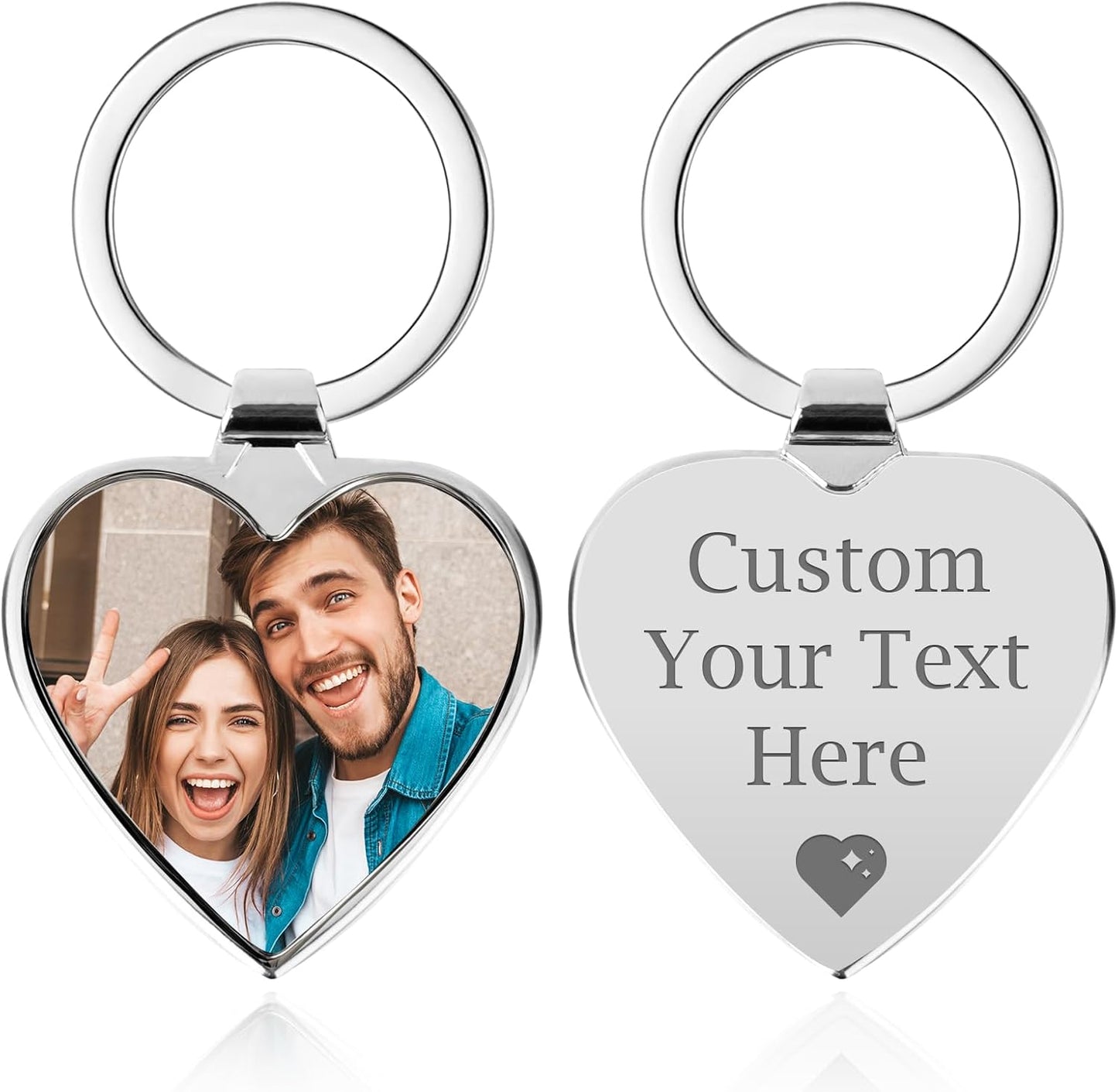 Custom Keychain with Picture, Personalized Photo Keychain with LOGO Text, Customized Gifts for Boyfriend Couple