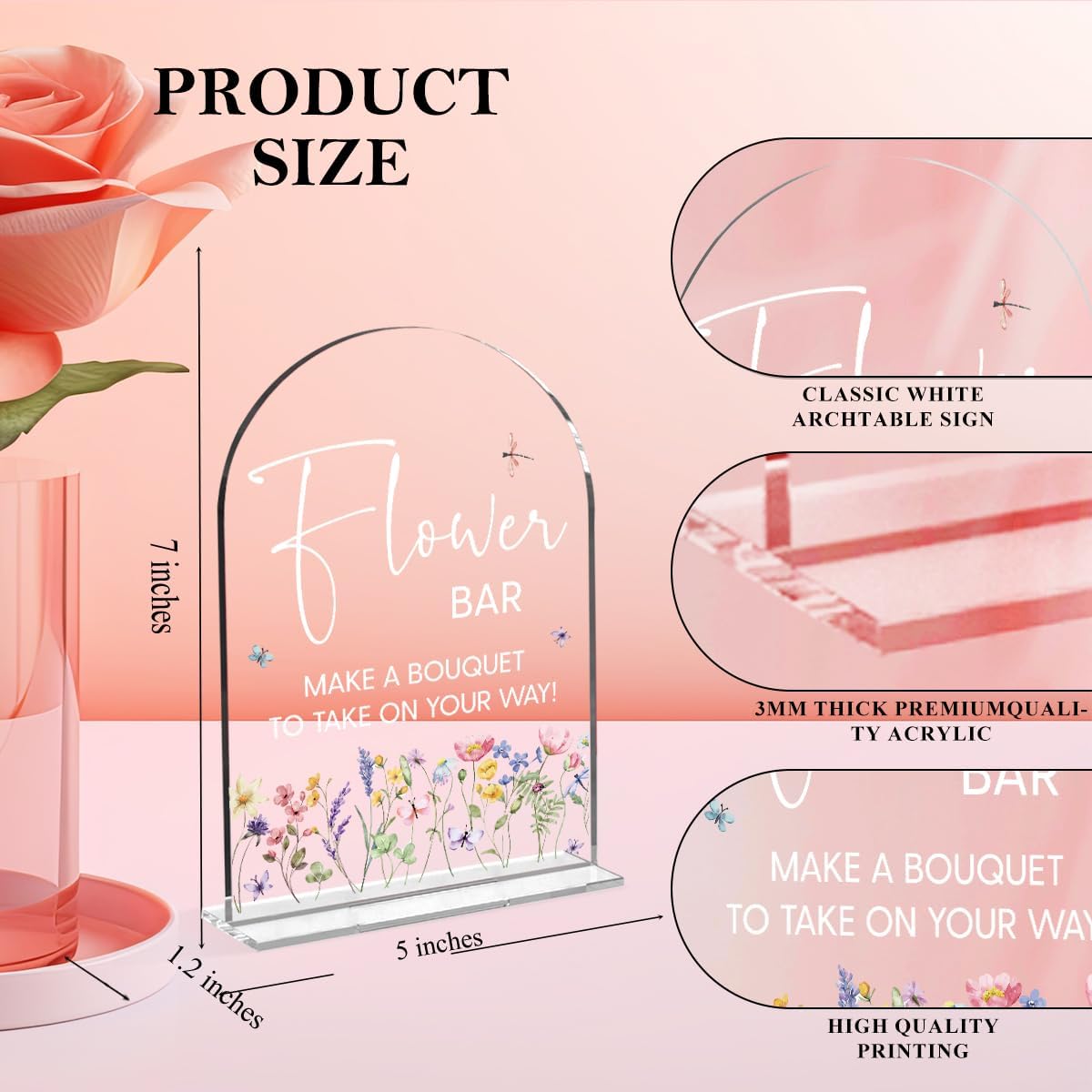 Flower Bar Sign Wedding Decor Clear Acrylic Table Sign for Marriage Parties Anniversaries Reception Cafe Hotel Party Bar Business Event