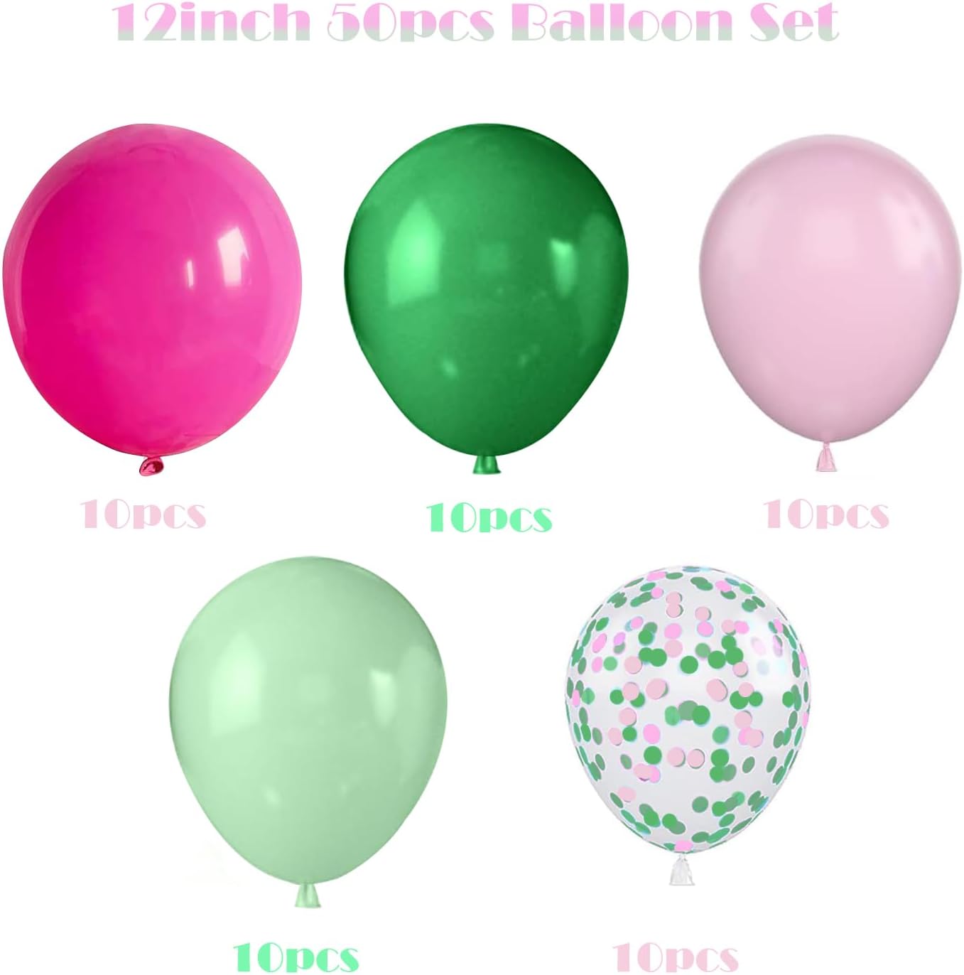 ZOOYOO 50pcs Balloons 12 Inch Green Pink Confetti Latex Balloons for Birthday Party,Hawaiian Luau,Weddings,Engagement, Tropical Decor