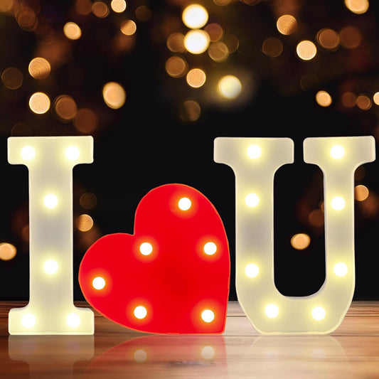 LED Marquee Letter, Light Up Letters, Decorative Led Numbers Lights, Battery Powered Light Letters I Love U Sign Lights for Wedding Proposal Decor-Warm White