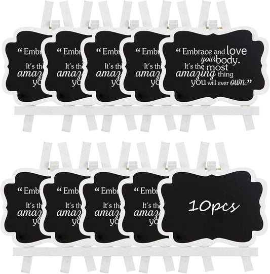 ULENDIS 10 Pack Mini Chalkboard Signs With Easel Stand, 3.9x2.9 Inch Small Wooden Labels, Reusable Blackboard Tags for Event Decoration, Wedding Signs, Cards, Tables, Party