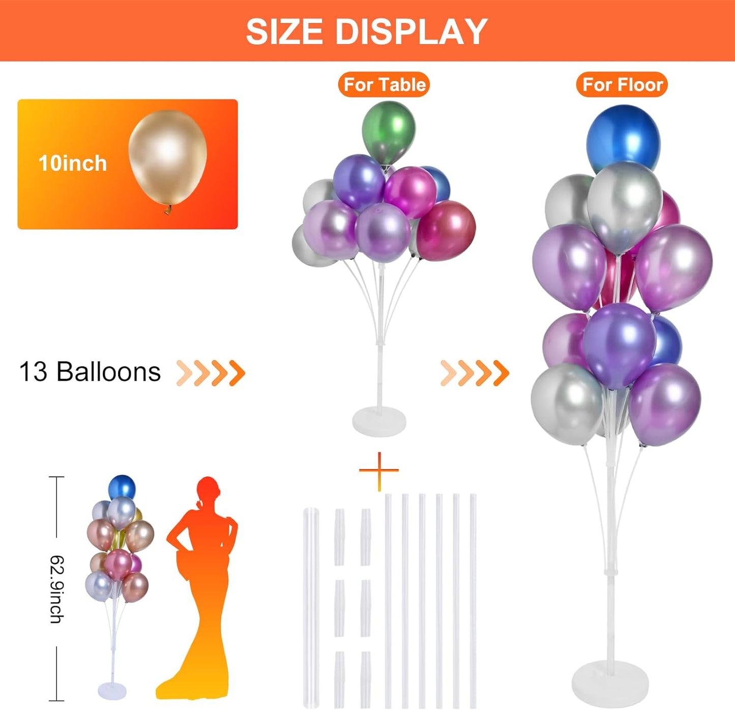 2 Sets of Balloon Stand Kit - 62in Balloon Stands with Base, Balloon Sticks, Decorations for Party Birthday Wedding Baby Shower Gender Reveal Graduation