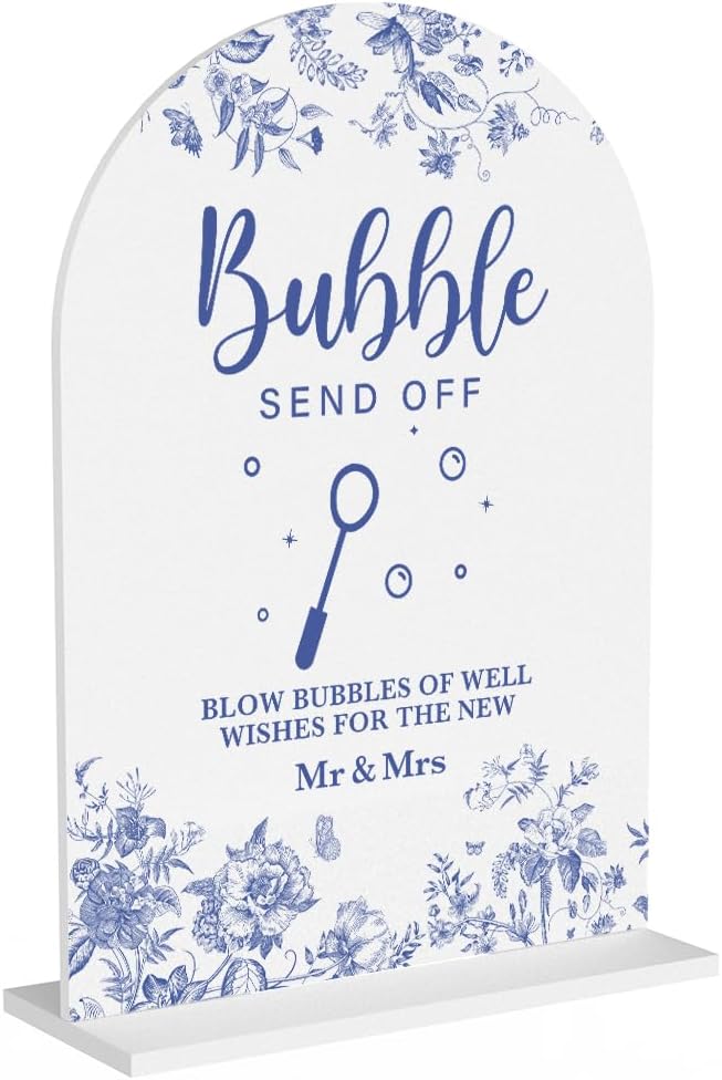 Acrylic Wedding Signs, Dusty Blue Wedding Decor, Blue Weddings Decor, Bubble Send Off Signs for Reception, Modern Calligraphy Arch Acrylic Table Top Sign for Weddings Parties Dinners (White)