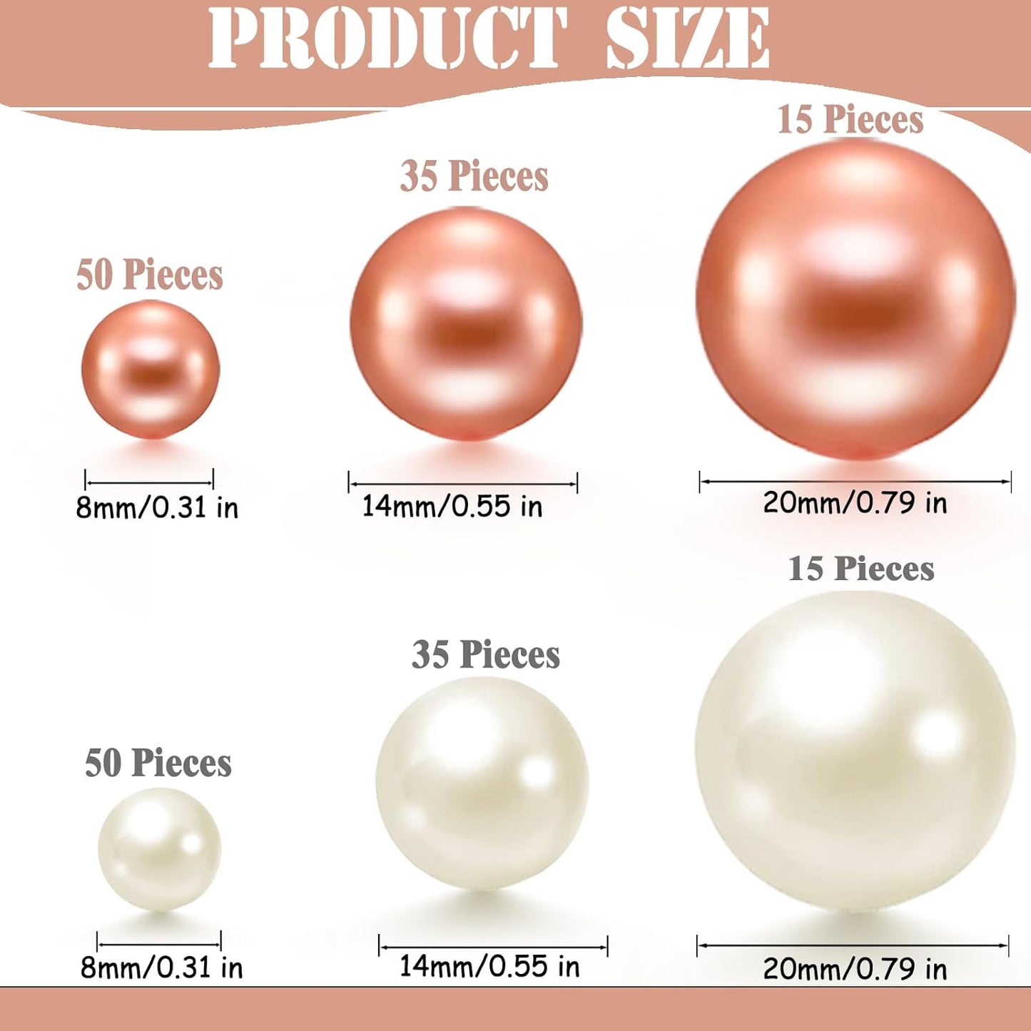 200 Pcs Vase Filler Beads White and Rosegold Pearl Beads for Vase No Hole Pearls for Centerpieces Vases Home Table Party Decor Wedding DIY 8/14/20mm