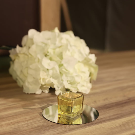 WGV 2 Inch Gold Speckle Square Cube Glass Votive Candle Holder Bulk, Small Tiny Mercury Tea Light 2x2”, 6 Pc