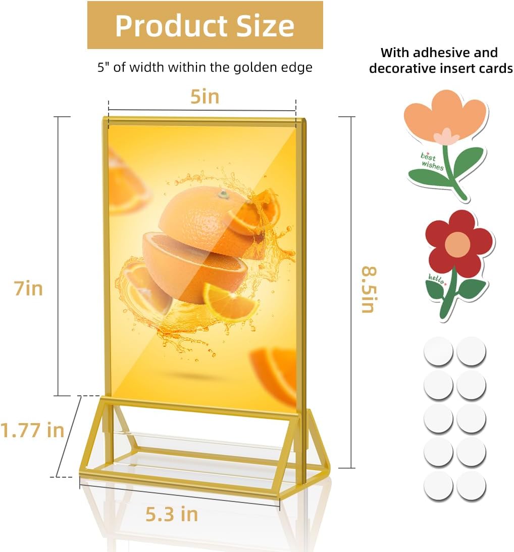 Acrylic Sign Holder 5x7 Gold Display Stand, Clear and Stable Table Plastic Paper Holder, Acrylic Frames for Home Office Shop Photo Frames Exhibition (6pcs)